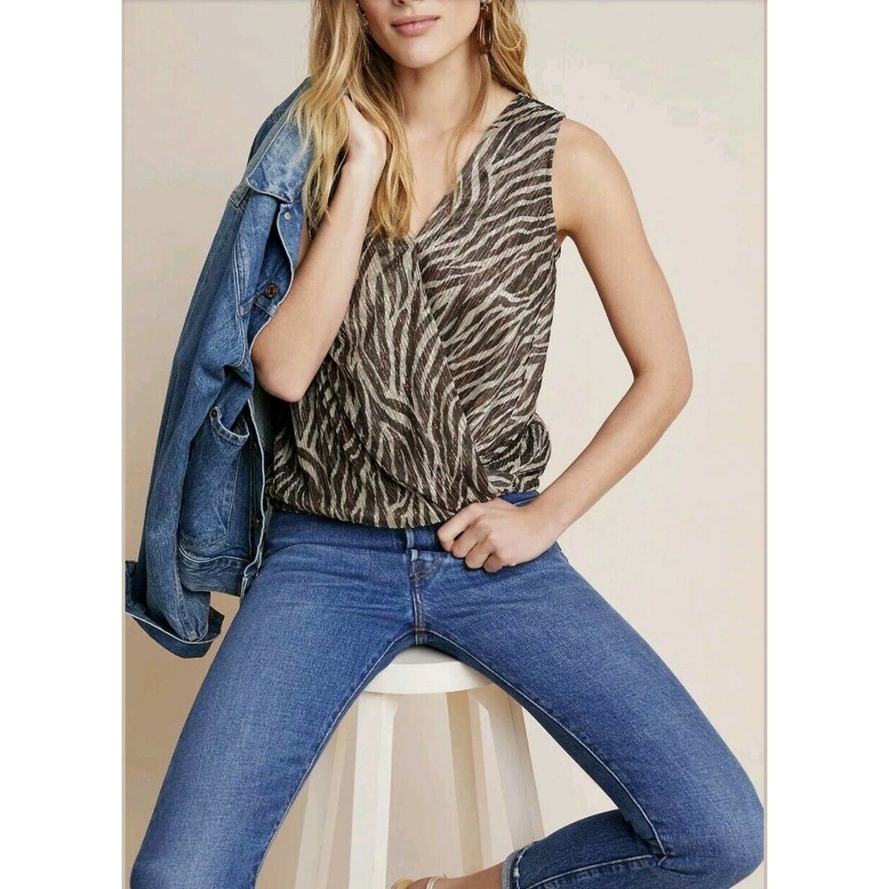 Anthropologie Eri Ali Kasi Zebra Tiger Animal Print Shimmer Top PXS S M L
